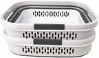 SAMMART 40L (10.5 Gallon) Collapsible Plastic Laundry Basket with Handles - Foldable Pop Up Storage Container/Organizer - Portable Laundry Hamper - Space Saving (2, White/Steel Grey)