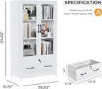 VINGLI Lateral File Cabinet with Glass Doors and Locking Drawer for Hanging File Folders, Bookshelf with Adjustable Shelves for Home Office (White, 30''W x 16''D x 55''H)
