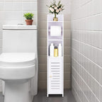 LuiceABC Toilet Paper Holder Stand, Over The Toilet Storage Cabinet for Bathroom, Slim Corner Shelf for Small Space Storage, Small Bathroom Storage Cabinet with Toilet Roll Holder & Door - White