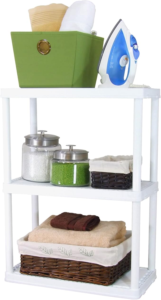 Gracious Living 3 Shelf Fixed Height Light Duty Storage Unit 12 x 24 x 33" Organizer System for Home, Garage, Basement, & Laundry, White (3 Pack)