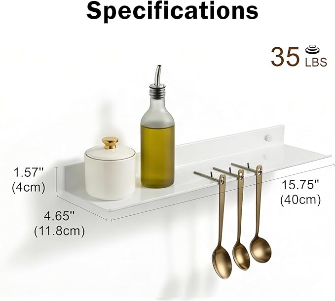 Z metnal White Wall Shelves, Small Corner Floating Bathroom Shelf, Lack Slim Metal Decor Display Modern Long Shelves for Action Figure Collection, Wall Mounted, Rustic, 16 x 5 inch, 2 Pack