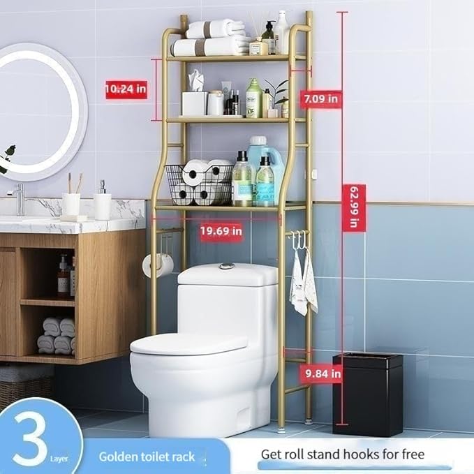 3-Shelf Bathroom Organizer Over The Toilet, Bathroom Spacesaver（Rose Gold） (Rose Gold)