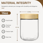 NETANY 4-pack 16oz Glass jars with Airtight Lids, Overnight Oats Containers with Bamboo Lids, Wide mouth Mason Salad jars, Glass Food Storage Containers for Snacks Yogurt Spice Sugar
