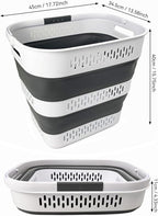 SAMMART 40L (10.5 Gallon) Collapsible Plastic Laundry Basket with Handles - Foldable Pop Up Storage Container/Organizer - Portable Laundry Hamper - Space Saving (2, White/Steel Grey)