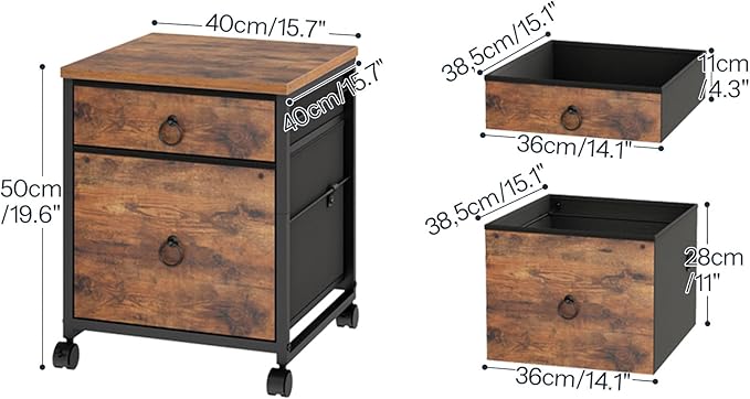 HOOBRO File Cabinet, 2-Drawer Vertical Mobile Office Cabinet, Rolling Printer Stand, for A4/Letter Size Files, Nonwovens Drawer, for Home Office, Rustic Brown BF21WJ01