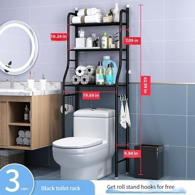 3-Shelf Bathroom Organizer Over The Toilet, Bathroom Spacesaver (Black)