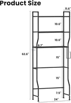 Over The Toilet Storage, 3-Tier Heavy Duty Metal Bathroom Organizer and Storage Rack, Space-Saving Above Toilet Cabinet Shelf with Paper Holder & 4 Hooks, Black