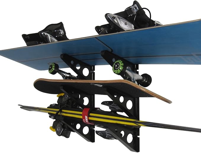 StoreYourBoard Ski Rack – Heavy-Duty Horizontal Ski Wall Mount & Snowboard Wall Mount for Garage Wall Shelving - Snowboards & Gear, Multi-Sport Skateboard Organizer - Skiing Accessories - Holds 3 Pair