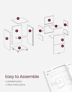 VASAGLE 2-Drawer File Cabinet, Locking Filing Cabinet for Home Office, Small Rolling Printer Stand, A4, Letter-Size Hanging Files, Assembly Required, Black ULCD027T16V2