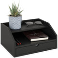 Ballucci Desk Organizer with Drawer, 2 Tier Paper Office Supplies Desk Organizer, 13 2/5" x 9 3/5" x 6", Black