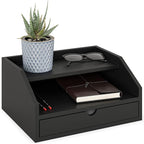 Ballucci Desk Organizer with Drawer, 2 Tier Paper Office Supplies Desk Organizer, 13 2/5" x 9 3/5" x 6", Black