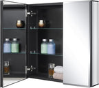 Fundin Black Aluminum Medicine Cabinet 24 x 24 Inch Recessed or Surface Mount, with Double Door and Adjustable Shelves.
