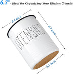 Bivvclaz Kitchen Utensil Holder, 6.7" Utensil Holder for Kitchen Counter, Cooking Utensil Crock with Cork Bottom, Modern Farmhouse Decor, Countertop Utensil Storage Caddy Organizer, White
