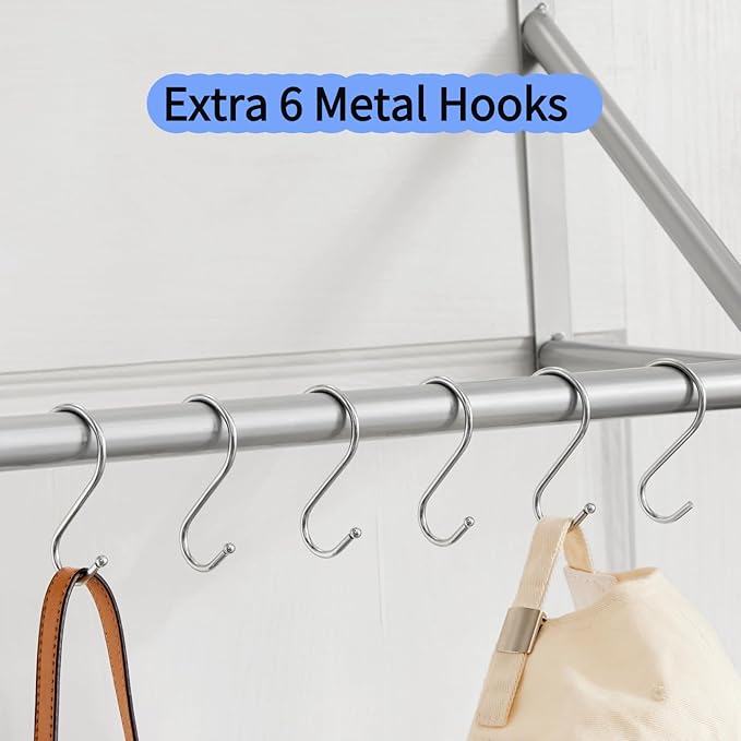 Over The Door Clothes Hanger,Metal Over Door Clothes Drying Rack with 6 Hooks,Laundry Drying Rack Rod for Laundry, Bedroom, Washroom, Closet,Fits Door Up to 1.97", (Silver)
