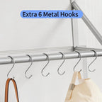 Over The Door Clothes Hanger,Metal Over Door Clothes Drying Rack with 6 Hooks,Laundry Drying Rack Rod for Laundry, Bedroom, Washroom, Closet,Fits Door Up to 1.97", (Silver)