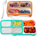 Small Snack Containers for Kids Toddlers - 3 Compartments (Set of 2) - Leak-proof Reusable Snack Boxes with Lids - BPA-Free Mini Bento Lunch Box - Ideal for School,Holds 2 Cups (Teal Blue + Orange)