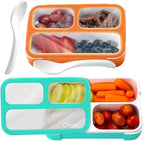 Small Snack Containers for Kids Toddlers - 3 Compartments (Set of 2) - Leak-proof Reusable Snack Boxes with Lids - BPA-Free Mini Bento Lunch Box - Ideal for School,Holds 2 Cups (Teal Blue + Orange)