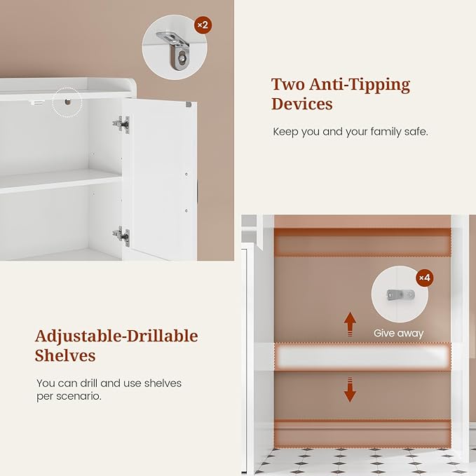 Over The Toilet Storage Cabinet with Pulley Small Bathroom Storage, Space Saver W/Adjustable Shelf & Rack for Bathroom, Restroom, Laundry (White-Type B)
