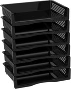 6 Pack Office Stackable Letter Tray, Plastic Stackable Paper Storage Basket Tray, Black