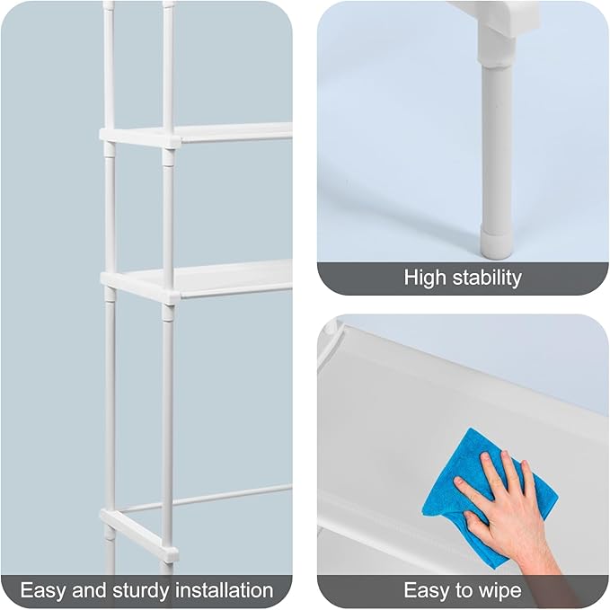 Over The Toilet 3-Tier Storage Cabinet, Above Toilet Storage Rack, Behind Toilet Shelf, Bathroom Organizer Freestanding Toilet Shelf Space Saver for Home Bathroom (White)
