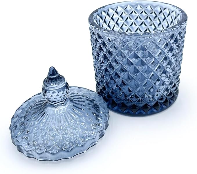 Colorful Glass Makeup Removal Skincare Cotton Jar With Lid Candy Cookie Jars Jewelry Box Buffet Biscuit Containers Food Storage Decorative(Gray Blue)