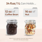 ComSaf 3-Pack Square Glass Coffee Canisters, 34oz Airtight Pantry Jars for 1lb Coffee Bag, Sugar, Flour & Tea, Space-Saving Food Storage Containers for Kitchen Counter & Small Apartment Organization