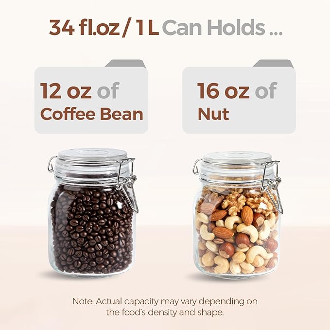 ComSaf 3-Pack Square Glass Coffee Canisters, 34oz Airtight Pantry Jars for 1lb Coffee Bag, Sugar, Flour & Tea, Space-Saving Food Storage Containers for Kitchen Counter & Small Apartment Organization