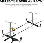 PRETYZOOM Garage Ceiling Mounted Storage Rack Silver Metal Rod Holder Bicycle Hook Overhead Organizer for Garage and Workshop