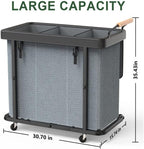 230L (60 Gal) Extra Large Fashion Laundry Sorter 3 Section with Lid, Rolling Laundry Basket Hamper with Handle, Laundry Organizer Storage Cart with Sturdy Metal Frame for Laundry Room, Hotel, Grey