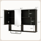Medicine Cabinet, Wooden Bathroom Wall Cabinet with 2 Doors, Adjustable Shelves & Towel Bar, Over Toilet Storage Cabinet Wall Mounted for Laundry with Mirror, Black