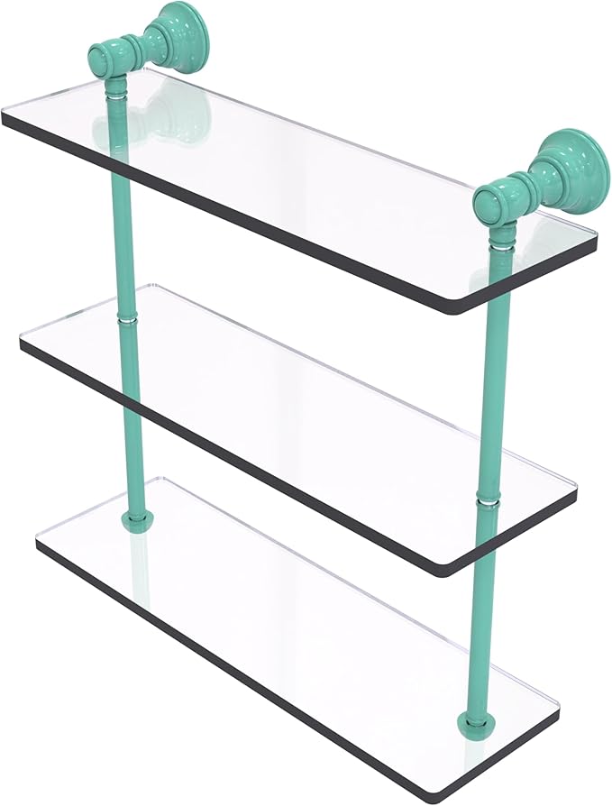 Allied Brass CL-5-16-SFG Carolina Collection 16 Inch Triple Glass Shelf, Sea Foam Green