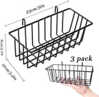 3 Pack Grid Panel Hanging Wire Basket, Storage and Display Basket for Wall, Kitchen, Home Decor Supplies, Potted Plants, Black