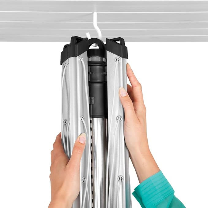 Brabantia Lift-O-Matic Outdoor 4 Arm Clothesline (164 ft/Ø 1.8") Height Adjustable, Folding Clothes Drying Rack + Ground Spike & Cover (Gray)