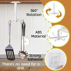 2 Pack Rotating Adhesive Hook Hanger – 10-Hook Kitchen & Bathroom Organiser, Under Cabinet Storage for Utensils, Towels & Tools, Space-Saving Swivel Hooks for Home & Garage