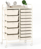 Giantex 15 Drawers Rolling Cart, Classroom Organizers, Storage Cart with Wheels, for Teacher Office Home School Supplies Tool Craft Art Paper