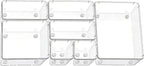 Clear Acrylic Drawer Organizer Trays, 5 Size Junk Box Organization Small Storage Container Bin for Desk Makeup Bathroom Vanity Kitchen Tool Make Up Workspace Home Dorm Apartment Office Room Nightstand
