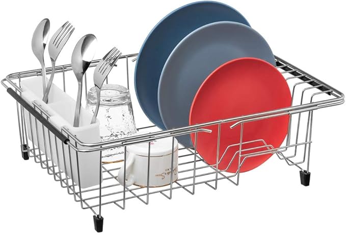 SANNO Utensil Drying Rack, Plastice Utensil Silverware Storage Holder fit for Dish Rack Over Sink, Chopsticks/Spoon/Fork/Knife Drainer Basket Flatware Storage Drainer,White, 7.75"×1.5"