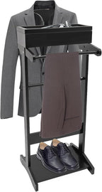 Valet Stand, Wood Suit Rack Suit Stand for Man and Women with Drawer Mens Valet Stand for Entryway Office Living Room (Black)