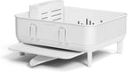 simplehuman Compact Dish Drying Rack with Stainless Steel Frame, 360º Easy Drain Swivel Spout, Utensil Holder, Anti-Residue Coating, Moisture Control Surface, White