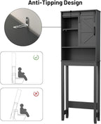 Over The Toilet Storage Cabinet, Bathroom Organizer with Anti-Tip Kit, Adjustable Shelves, Elegant Matte Black Finish Suits Modern Bathrooms.