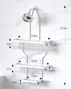 YASONIC Shower Caddy - Never Rust Aluminum Organizer - Over Shower Head with 10 Hooks & Soap Basket - White