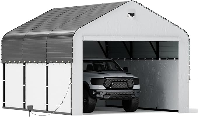 10x16 Metal Carport,Enclosed Carports Heavy Duty,Car Tent Garage with Removable Sidewalls & Door,Car Port Kits for Snow,Outdoor Car Shelter