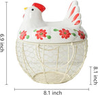 Egg Storage Baskets for Fresh Eggs, Kitchen Countertop Storage Organization Egg Dispenser, Ceramic Chicken Lid with Wire Basket, Holds 20-25 Eggs