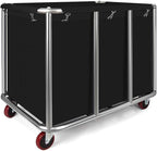 Commercial Laundry Cart with Wheels, 400L Capacity Heavy Duty Large Laundry Basket with Watertight Oxford Bag and Sturdy Steel Frame for Home, Hotel,Hospital,440 lbs(Black)