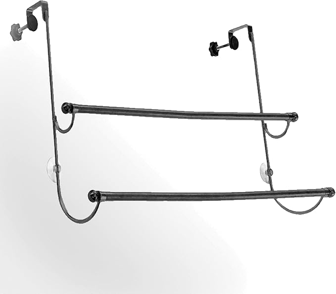 Insieme (29 x16x4.7 Inch) Towel Rack for Over Glass Shower Wall or Glass Shower Enclosure (Frameless or Frames up to 1.6" Thick). 2 Tier - Black- No Rust