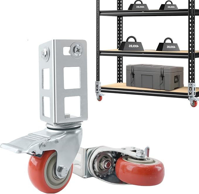 4PCS Storage Rack Caster Wheels,3" Heavy Duty Locking Caster Wheels Warehouse Shelf & Storage Racks Accessories,Fit for Boltless Self Locking Shelving Racks,500LB Capacity