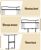 Wall Mounted Towel Rack for Bathroom - Bath Storage Holder Set Above Toilet, Rolled Towel Shelf Organizer, Wood Vertical Rack for Small Bathroom Decor, Black
