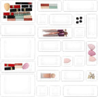 25 PCS Clear Plastic Drawer Organizer Set,Vanity Organizer Storage Bins Containers,4 Size Desk Drawer Organizer Tray