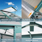 Heavy-Duty Polycarbonate Greenhouse with Double Flush Door, Rain Gutter & Adjustable Ventilation Window for Garden, Backyard or Sunroom Use (6x8 FT-1)