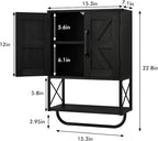 RUSTOWN Farmhouse Rustic Medicine Cabinet with Two Barn Door,Wood Wall Mounted Storage Cabinet with Adjustable Shelf and Towel Bar, 3-Tier Cabinet for Bathroom, Living Room(Black)